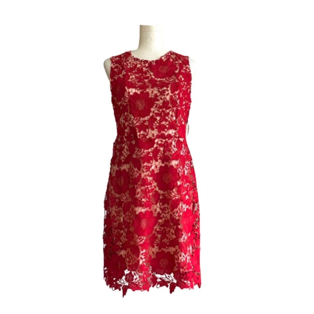 ECI New York Red Floral Lace Overlay Sleeveless Knee Length Holiday Dress Size 6